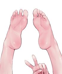 1girl barefoot close-up commentary commission english_commentary feet foot_focus gegeartnotvt highres indie_virtual_youtuber second-party_source simple_background soles solo sweat toes v virtual_youtuber white_background ywuria_(vtuber)