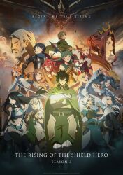 absurdres atla_fayon black_hair blonde_hair blue_eyes breasts filo_(tate_no_yuusha_no_nariagari) green_eyes green_hair highres iwatani_naofumi large_breasts long_hair malty_s_melromarc medium_breasts melty_q_melromarc mirelia_q_melromarc navel official_art purple_eyes purple_hair raphtalia red_hair revealing_clothes rishia_ivyred sadeena small_breasts tate_no_yuusha_no_nariagari twintails underboob