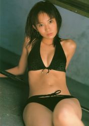 1girl animal_print asian bikini dutch_angle female_focus ichikawa_yui indoors leopard_print looking_at_viewer mole photo_(medium) solo swimsuit