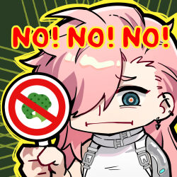1boy :| artist_request broccoli chibi chibi_only chinese_commentary closed_mouth girls&#039;_frontline girls&#039;_frontline_neural_cloud holding holding_sign no official_art pink_hair salmon_(neural_cloud) second-party_source sign solo unusually_open_eyes