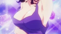 2girls animated anime_screenshot arms_up blush bouncing_breasts breasts brown_eyes brown_hair camisole cleavage grand_blue hamaoka_azusa highres kotegawa_nanaka large_breasts long_hair medium_hair multiple_girls nightgown off_shoulder one_eye_closed purple_camisole purple_hair sleeveless sound tagme video walking white_nightgown