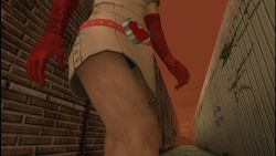1girl 3d belt costume crate female_focus fence gloves hack heart heather_mason legs outdoors panties plant princess_heart silent_hill silent_hill_(series) silent_hill_3 skirt sky solo underwear upskirt vines wall
