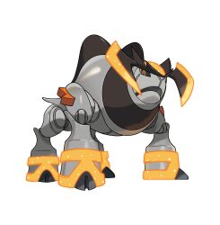 artist_request black_sclera colored_sclera full_body grey_outline highres iron_boulder nintendo non-humanoid_robot official_art open_mouth orange_eyes outline pixel_eyes pokemon pokemon_(creature) pokemon_focus pokemon_sv robot robot_animal solo third-party_source transparent_background white_outline