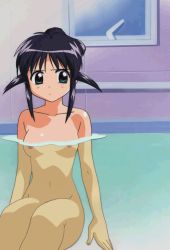 1girl andou_mahoro animated animated_gif bath bathtub black_hair breasts cleft_of_venus female_focus flat_chest indoors mahoromatic nipples nude nude_filter pussy sitting solo spread_legs third-party_edit uncensored underwater water
