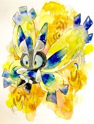 Rule 34 | alternate color, animal focus, black eyes, bug, full body, gen 4 pokemon, highres, insect, moth, mothim, nintendo, no humans, non (kumakawayusu), painting (medium), pokemon, pokemon (creature), shiny pokemon, simple background, traditional media, watercolor (medium), white background