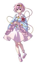 Rule 34 | 1girl, artist request, black hairband, blue shirt, buttons, closed mouth, collared shirt, commentary, commentary request, english commentary, eyeball, floral print, frilled shirt collar, frilled sleeves, frills, full body, hairband, heart button, highres, interlocked fingers, komeiji satori, long sleeves, looking at viewer, mixed-language commentary, own hands together, pink eyes, pink hair, pink skirt, pink slippers, print skirt, psd available, ribbon-trimmed collar, ribbon trim, rose print, second-party source, shirt, short hair, skirt, slippers, smile, socks, solo, tachi-e, third eye, touhou, transparent background, white socks, wide sleeves