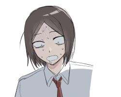 1boy brown_hair collared_shirt commentary dakara_bokuha drooling futsuu_no_keion-bu looking_down male_focus mouth_drool necktie nervous_sweating parted_hair portrait red_necktie scene_reference school_uniform shirt short_hair solo sweat taguchi_ryuuya turn_pale upper_body white_shirt
