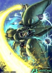 artist_request bandai battle beam_cannon cable company_name contrail copyright_logo copyright_name copyright_notice debris energy energy_beam energy_sword firing funnels_(gundam) gundam gundam_arsenal_base gundam_zz logo machinery mecha mecha_focus mobile_suit motion_blur nebula neo_zeon pink_eyes quin_mantha realistic robot science_fiction solo space star_(sky) sword thrusters title weapon