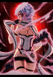 1girl anti-materiel_rifle aqua_eyes aqua_hair arm_up ass bare_shoulders black_gloves black_leotard black_scarf black_shorts bolt_action cowboy_shot deviantart_username fingerless_gloves from_behind gloves gun hair_ornament hairclip highres holding holding_gun holding_weapon kelen_kawasaki leotard letterboxed looking_back multicolored_leotard pgm_hecate_ii rifle scarf short_hair short_shorts shorts sidelocks signature sinon skindentation sniper_rifle solo standing steam sword_art_online sword_art_online_alternative:_gun_gale_online thigh_gap thigh_strap tonee two-tone_leotard two-tone_scarf watermark weapon web_address white_leotard white_scarf