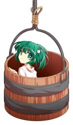 1girl bandaid bucket closed_mouth commentary_request dairi green_eyes green_hair hair_bobbles hair_ornament in_bucket in_container japanese_clothes kimono kisume large_variant_set looking_at_viewer short_hair smile solo tachi-e touhou transparent_background two_side_up variant_set white_kimono