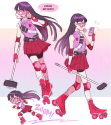 1girl call_girl cellphone chewing_gum gloves iphone multiple_views open_mouth phone purple_eyes roller_skates skates skirt smartphone solo south_park sp_toyoill wendy_testaburger