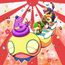 Rule 34 | animal focus, berry (pokemon), chinese zodiac, closed mouth, commentary request, confetti, dudunsparce, dudunsparce (three-segment), ekans, fangs, flower, galarian darumaka, galarian form, gen 1 pokemon, gen 3 pokemon, gen 5 pokemon, gen 8 pokemon, highres, nintendo, no humans, open mouth, oran berry, pokemon, pokemon (creature), pokemon focus, red eyes, red flower, riding, riding pokemon, seviper, silicobra, smile, snake, snivy, sparkle, user yvgk5553, year of the snake