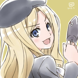 1girl artist_logo beret blonde_hair blue_eyes dated female_focus frenda_seivelun hat kueru logo long_hair miyahara_takuya smile solo toaru_kagaku_no_railgun toaru_majutsu_no_index