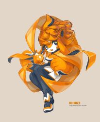 1girl 2019 absurdres akari_the_robot_phoenix beak bird bird_wings black_leggings chinese_commentary cloak commentary dress english_commentary floating_hair furry furry_female highres joints krita_(medium) leggings looking_at_viewer orange_fur orange_hair original phoenix robot robot_joints shoes short_dress simple_background sneakers spirit_animals_in_disguise standing three_quarter_view tsurime tyson_tan v-shaped_eyebrows white_dress wings yellow_eyes