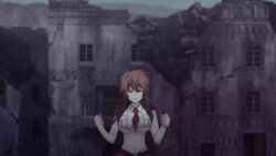 1boy 1girl animated breasts happy highres hug ishura large_breasts outdoors ruins tagme tu_the_magic underboob video