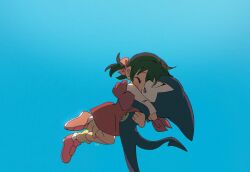 Rule 34 | ai (digimon), blush, digimon, digimon (creature), digimon tamers, hug, impmon, looking at another, scarf, tail
