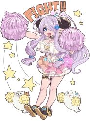 10s 1girl :3 :d alternate_costume alternate_hairstyle bare_legs blue_eyes breasts cheerleader choker crossover demon_horns draph earrings frills gen_1_pokemon granblue_fantasy hair_ornament hair_over_one_eye hanauna heart heart-shaped_pupils high_ponytail horns jewelry large_breasts light_purple_hair long_hair narmaya_(granblue_fantasy) nintendo o_o open_mouth pointy_ears pokemon pokemon_(creature) pom_pom_(cheerleading) ponytail ribbon seal_(animal) sharp_teeth simple_background skirt sleeveless smile solid_circle_eyes star_(symbol) star_earrings staryu symbol-shaped_pupils teeth thigh_strap white_background