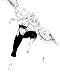 1girl absurdres barefoot feet highres ling_luo_xi_yang long_hair monochrome naruto_(series) parted_lips toes tsunade_(naruto) yellow_eyes