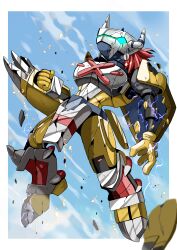 absurdres armor claws damaged digimon electricity greywars highres horns medarot medarot_(robot) robot wargreymon