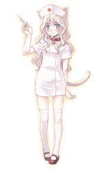 animal_ears bad_id bad_pixiv_id bell cat_ears cat_tail collar mary_janes neck_bell nurse nyaou shoes solo syringe tail thighhighs