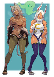 2girls :p abs absurdres animal_ears bandeau bare_shoulders biceps black_jacket black_panties blush boku_no_hero_academia breasts cirenk cleavage collarbone covered_abs covered_navel crescent_print crossover dark-skinned_female dark_skin duplicate eyepatch facial_scar female_masturbation fingering fingering_through_clothes fingering_through_panties full_body fur-trimmed_jacket fur_collar fur_trim ghislaine_dedoldia ghost gloves grabbing_own_breast green_pants hair_between_eyes hand_in_panties heart heart-shaped_pupils heattech_leotard highleg highleg_leotard highleg_panties highres jacket large_breasts leotard long_eyelashes long_hair looking_at_another masturbation mirko multiple_girls muscular muscular_female mushoku_tensei navel obliques off_shoulder one-eyed open_mouth open_pants panties pants parted_bangs pixel-perfect_duplicate purple_thighhighs pussy rabbit_ears rabbit_girl rabbit_tail red_bandeau red_eyes sandals scar scar_on_cheek scar_on_face scar_on_stomach shared_sense shiny_skin sleeveless_turtleneck_leotard superhero_costume sweat symbol-shaped_pupils tail tail_ornament tail_ring taut_leotard thighhighs thighs through_clothes toned tongue tongue_out turtleneck underwear vaginal white_gloves white_hair white_leotard