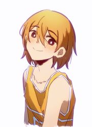 Rule 34 | 1boy, bailan1130, blush, bright pupils, brown eyes, brown hair, closed mouth, collarbone, highres, kel (faraway) (omori), kel (omori), looking at viewer, male focus, omori, short hair, simple background, smile, solo, upper body, white background, white pupils