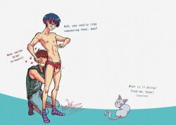 2boys anger_vein cat crotch_grab kneeling multiple_boys nicoaken yaoi