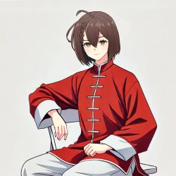 1girl azur_lane baltimore_(azur_lane) brown_hair china_dress chinese_clothes dress highres kokoro_no_koibito kung_fu looking_at_viewer martial_arts monk red_dress self-upload shaolin_monk short_hair solo tangzhuang