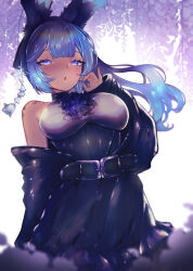 1girl absurdres animal_ears black_dress blue_eyes blue_hair bunnixia dress final_fantasy final_fantasy_xiv highres non-web_source ponytail rabbit rabbit_ears