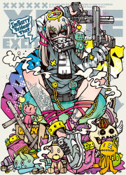 1girl belt_chain bracelet chain decora english_text engrish_text gun highres jewelry lock original padlock profanity project.c.k. punk ranguage skull speech_bubble tattoo thumb_ring twintails weapon