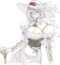 Rule 34 | 1girl, aia amare, alternate costume, aqua eyes, aqua nails, belly chain, black corset, blonde hair, breasts, cane, center opening, cleavage cutout, clothing cutout, corset, dress, earrings, eyeball, feathers, flower, frills, gloves, gold earrings, hair behind ear, hair between eyes, hat, hat feather, hat flower, highres, holding, holding cane, jewelry, juliet sleeves, kaohom503, lace, lace gloves, large breasts, large hat, light smile, long hair between eyes, long sleeves, looking at viewer, nijisanji, nijisanji en, open mouth, puffy sleeves, red flower, sheer gloves, short hair, side slit, sketch, solo, star (symbol), star earrings, veil, virtual youtuber, white background, white dress, white feathers, white gloves, white hat, white veil, yellow-framed eyewear
