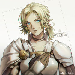 1girl black_gloves blonde_hair blue_eyes bow catherine_(fire_emblem) choker fire_emblem fire_emblem:_three_houses gloves knight nintendo open_mouth red_bow side_ponytail