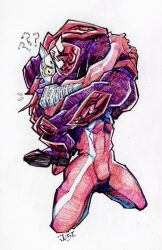 2boys ? ??? armor arms_around_another&#039;s_neck bodysuit crossover holding holding_over_opposite_shoulder hug ju5t777 kamen_rider kamen_rider_den-o_(series) leg_lock lifting_person male_focus monster monster_boy multiple_boys muscular muscular_male oni over_shoulder red_armor red_bodysuit sweat sweatdrop ultra_series ultraman ultraseven ultraseven_(series) yellow_eyes