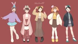 5girls absurdres animal_ears black_hair brown_hair cookieann duffy_and_friends fake_animal_ears full_body gelatoni genderswap highres humanization long_sleeves looking_at_viewer multiple_girls patrick_duffy rabbit_ears shirt smile standing stellalou takatmaorange twintails