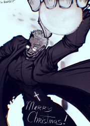 1girl alexander_anderson blonde_hair boots breasts female_focus formal_clothes genderswap genderswap_(mtf) glasses gloves green_eyes hair_over_eyes hellsing highres jacket large_breasts magic smile smirk smug solo suit threatening white_gloves white_hair
