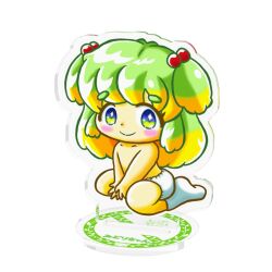 1girl blonde_hair blue_eyes blush collarbone figure flat_chest hair_bobbles hair_ornament long_hair looking_at_viewer midori-chan_(misukomu_plus) misukomu_plus multicolored_eyes multicolored_hair no_symbol original panties pink_hair short_twintails sitting smile socks star-shaped_pupils star_(symbol) symbol-shaped_pupils toddler topless_female twintails two-tone_eyes two-tone_hair underwear white_background white_panties white_socks yellow_eyes