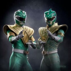 1boy arm_guards armor belt bodysuit dino_buckler dragon_ranger gloves gold_armor gold_trim green_bodysuit helmet male_focus mighty_morphin_green_ranger mighty_morphin_power_rangers mighty_morphin_power_rangers:_once_&amp;_always power_rangers time_paradox tokujay tokusatsu tommy_oliver weapon