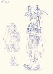 1girl 2boys absurdres agfavio arm_at_side armor blunt_ends bodysuit book book_stack bow bridal_gauntlets cape carrying closed_mouth dragon_horns dragon_wings dress durin_(genshin_impact) faruzan_(genshin_impact) feathers furisode genshin_impact gladiator_sandals greyscale hair_ornament hand_on_another&#039;s_knee hand_on_own_head hatching_(texture) highres holding holding_book horns humanization index_finger_raised japanese_armor japanese_clothes juban kimono kote leg_warmers leggings linear_hatching long_hair looking_at_another looking_down looking_up mandarin_collar mini_durin_(genshin_impact) monochrome multiple_boys o_o open_clothes open_kimono open_mouth outstretched_arm pointing pointing_forward pointy_ears pom_pom_(clothes) puffy_sleeves sandals sanpaku scaramouche_(genshin_impact) shoes short_sleeves shorts shoulder_carry sketch spoilers surprised tassel twintails twitter_username wanderer_(genshin_impact) wings wispy_bangs x_hair_ornament zouri