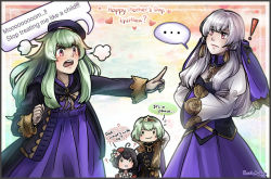 ! ... 1boy 3girls ? artist_name beret black_hair bracelet male_byleth_(enlightened)_(fire_emblem) male_byleth_(fire_emblem) closed_mouth crown dress english_text family father_and_daughter fire_emblem fire_emblem:_three_houses flower green_eyes green_hair hair_flower hair_ornament hat husband_and_wife if_they_mated jewelry kari_avalon long_hair long_sleeves lysithea_von_ordelia lysithea_von_ordelia_(timeskip) mini_hat mother&#039;s_day mother_and_daughter multicolored_background multiple_girls nintendo pink_eyes purple_dress short_hair siblings sisters veil white_hair