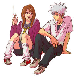 Rule 34 | akagi, akagi: yami ni oritatta tensai, akagi shigeru, bike shorts, cigarette, delinquent, fukumoto mahjong, loose socks, lowres, saikyou densetsu kurosawa, school uniform, serafuku, shizuka, smoking, socks, spandex