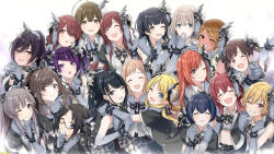 belt black_belt black_skirt dark_skin earrings glasses gloves grey_gloves hair_ornament highres idolmaster idolmaster_shiny_colors izumi_mei jewelry kazano_hiori komiya_kaho kuwayama_chiyuki long_hair mayuzumi_fuyuko mitsumine_yuika morino_rinze multiple_girls official_art open_mouth osaki_amana osaki_tenka saijo_juri sakuragi_mano serizawa_asahi shirase_sakuya short_hair skirt sonoda_chiyoko suzuki_hana tanaka_mamimi tsukioka_kogane yukoku_kiriko