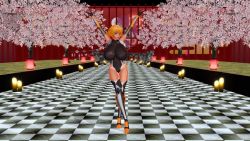 1girl 3d animated artist_request ass ass_shake bare_shoulders black_leotard blonde_hair blue_eyes breasts covered_navel curvy dancing gloves high_heels highleg highleg_leotard highres igawa_sakura large_breasts leotard looking_at_viewer shiny_skin short_hair skin_tight skirt sound taimanin_(series) taimanin_asagi taimanin_rpgx thighhighs video