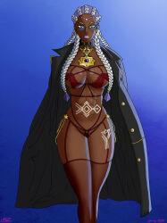 1girl bodypaint braid braided_ponytail breasts breasts_out cleavage coat collar dark-skinned_female dark_skin dolores_(kof) female_focus flashing gold green_eyes jacket jewelry large_breasts lingerie long_hair looking_at_viewer multicolored_hair nipple_slip nipples open_clothes panties pantyhose pov purple_hair round_eyewear socks standing the_king_of_fighters thick_lips thick_thighs thighs toned toned_female two-tone_hair underboob underwear undressing white_hair wide_hips witchbladeproyect