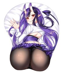 Rule 34 | 1girl, artist name, ass, ass focus, ass mousepad, captain hannah, demon tail, highres, horns, long hair, looking back, mousepad, panties, pantyhose, pointy ears, purple hair, red eyes, ringeko-chan, tail, underwear, virtual youtuber