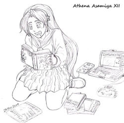asamiya_athena fangirl idol pornography psycho_soldier purple_eyes purple_hair reading school_uniform snk the_king_of_fighters the_king_of_fighters_xiii yaoi_(object)
