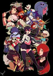 2boys 6+girls android beowulf_(skullgirls) black_background black_egrets black_hair blonde_hair bloody_marie_(skullgirls) blue_eyes blue_hair bob_cut cat cerebella_(skullgirls) cyborg d-ryuu dark-skinned_female dark_skin eliza_(skullgirls) everyone filia_(skullgirls) food gloves grey_hair half-closed_eyes hat long_hair microphone ms._fortune_(skullgirls) multiple_boys multiple_girls necktie nurse_cap painwheel_(skullgirls) parasoul_(skullgirls) peacock_(skullgirls) pie pleated_skirt ponytail raincoat red_eyes red_hair robo-fortune school_uniform sekhmet_(skullgirls) short_hair skirt skullgirls smile squigly_(skullgirls) stitched_mouth stitches top_hat twintails umbrella_(skullgirls) valentine_(skullgirls) white_hair yellow_eyes zombie