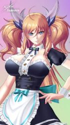 1girl 3d action_taimanin alternate_costume animated audible_speech blonde_hair bouncing_breasts breasts cleavage cryokinesis dress hand_on_own_hip ice japanese_audio long_hair maid official_alternate_costume onizaki_kirara ryona shiny_skin smile sound standing tagme taimanin_(series) twintails two_side_up video wide_hips