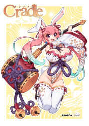 1girl breasts commission japanese_clothes large_breasts leotard miko original playboy_bunny solo twintails virus-g
