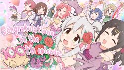 6+girls :d ;d absurdres ahoge alternate_costume artist_name bare_shoulders black_hair blue_hair bottle bouquet breasts brown_eyes brown_hair c: cake celebration champagne_bottle champagne_flute closed_eyes collarbone commentary_request congratulations cup dress drinking_glass elbow_gloves english_text flower food genderswap genderswap_(mtf) gloves green_eyes grey_hair hair_flower hair_intakes hair_ornament hairclip highres holding holding_bottle holding_bouquet holding_cup hozuki_kaede hozuki_momiji large_breasts long_hair looking_at_viewer low_twintails matado_(almukha) milestone_celebration multiple_girls murosaki_miyo oka_asahi one_eye_closed onii-chan_wa_oshimai! open_mouth outline outstretched_arms oyama_mahiro oyama_mihari party_popper pink_hair plate red_eyes red_hair scrunchie siblings sisters smile tenkawa_nayuta twintails twitter_username venus_symbol white_gloves white_outline wrist_scrunchie |_|