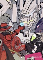Rule 34 | 1boy, 1girl, beelstarmon, belt, breasts, digimon, digimon (creature), gundramon, highres, lipstick, long hair, magnakidmon, makeup, mask, robot, third eye, three musketeers (digimon), underboob